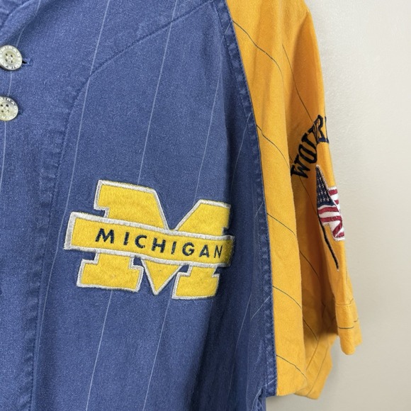 Vintage 1990s Michigan Wolverines Mirage Pin Stripe Baseball Jersey Mens XL - Picture 10 of 11